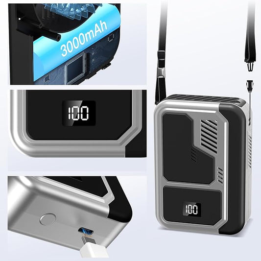 4-in-1 Portable Waist Fan Hands-Free Waist Clip for Work Outdoor Travel (Grey)