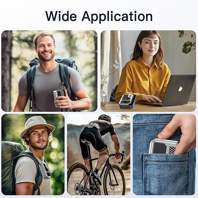 4-in-1 Portable Waist Fan Hands-Free Waist Clip for Work Outdoor Travel (Grey)