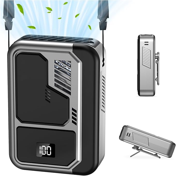 4-in-1 Portable Waist Fan Hands-Free Waist Clip for Work Outdoor Travel (Grey)