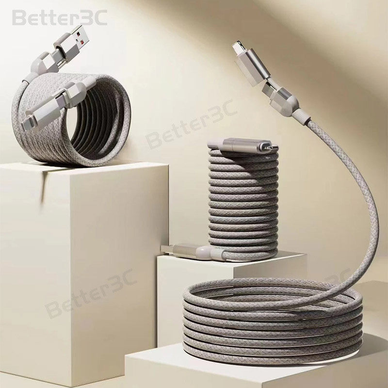 100W Magnetic  4 in 1 automatic storage weave car charger cable for ios/Type C